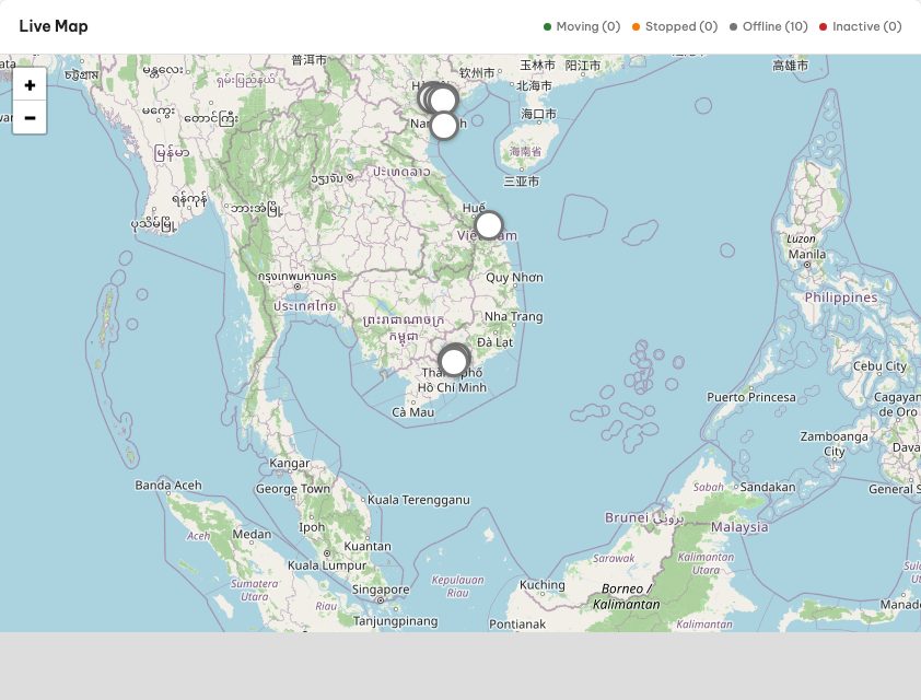 Lova live map with truck positions in northern Vietnam
